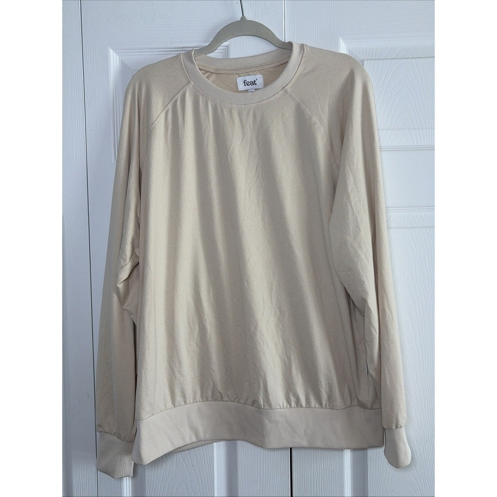 Feat Blanket Blend Crewneck Sweatshirt Womens Size XL Cream Tan Pullover Soft